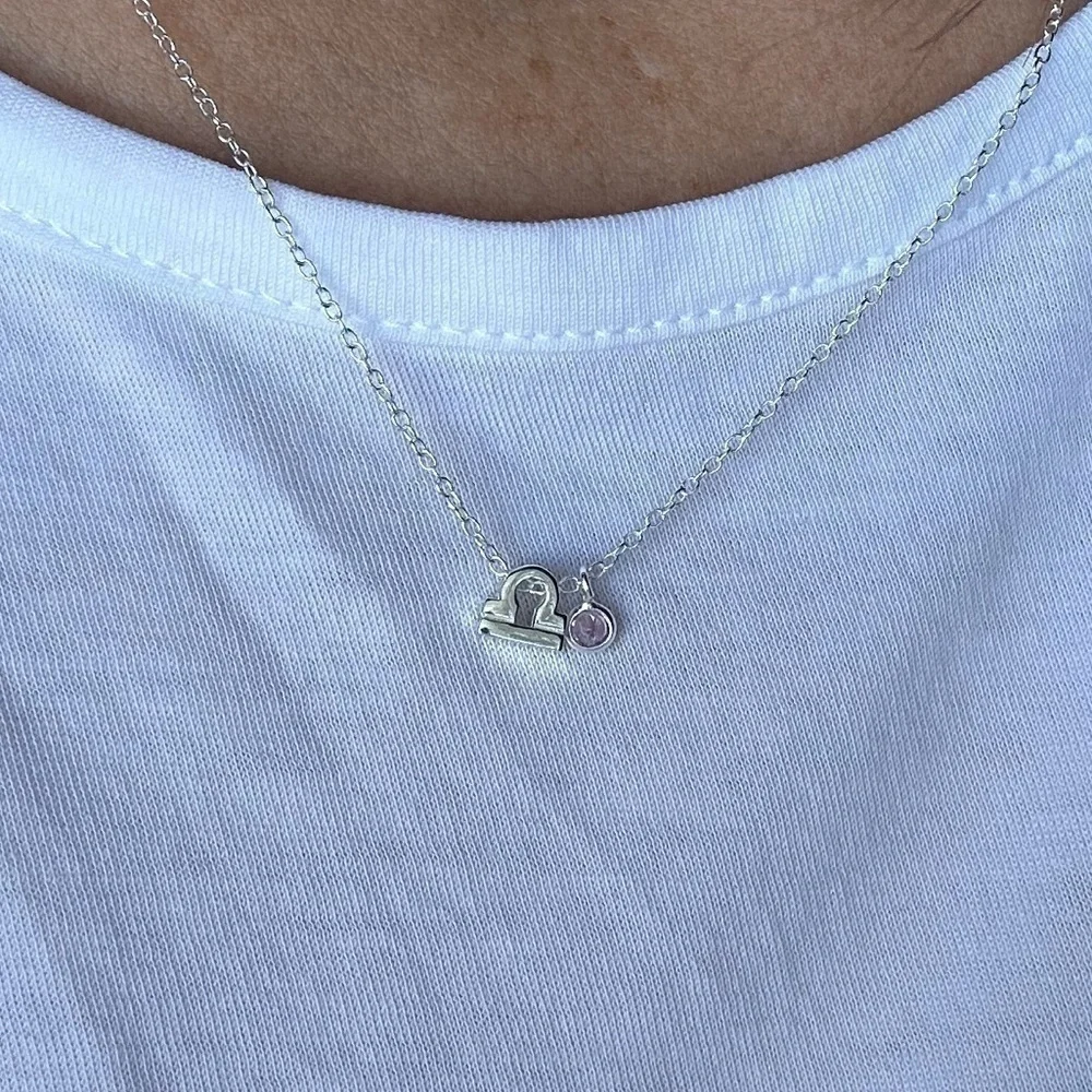 Sterling Silver Pink Quartz Libra Necklace